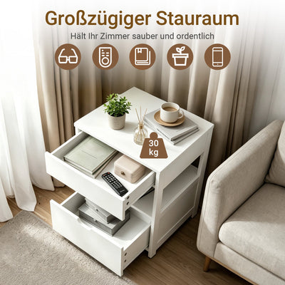 SoBuy Nachttisch mit 4-in-1 Ladefunktion Weiß 45x38x55,5 cm FRG258-II-E-W