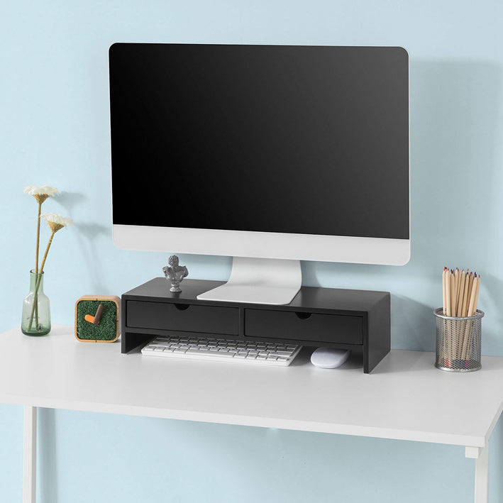 SoBuy | Rialzo per Monitor | Supporto Monitor con Cassetti | Nero | BBF02-SCH