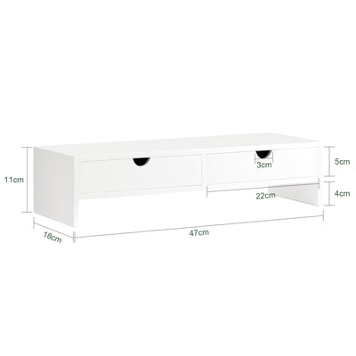 SoBuy | Monitorerhöhung | Monitorständer mit Schubladen | Weiß | BBF02-W