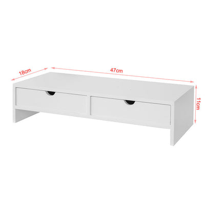 SoBuy | Monitorerhöhung | Monitorständer mit Schubladen | Weiß | BBF02-W