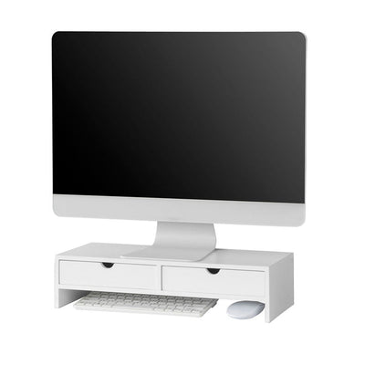SoBuy | Monitorerhöhung | Monitorständer mit Schubladen | Weiß | BBF02-W