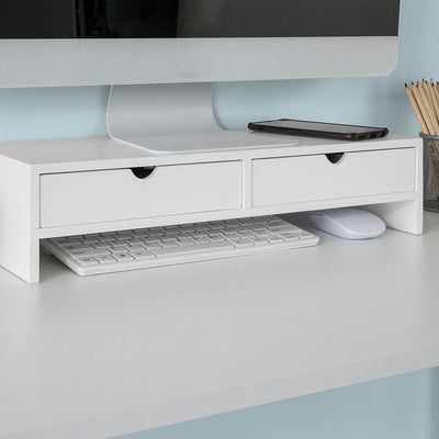 SoBuy | Monitorerhöhung | Monitorständer mit Schubladen | Weiß | BBF02-W