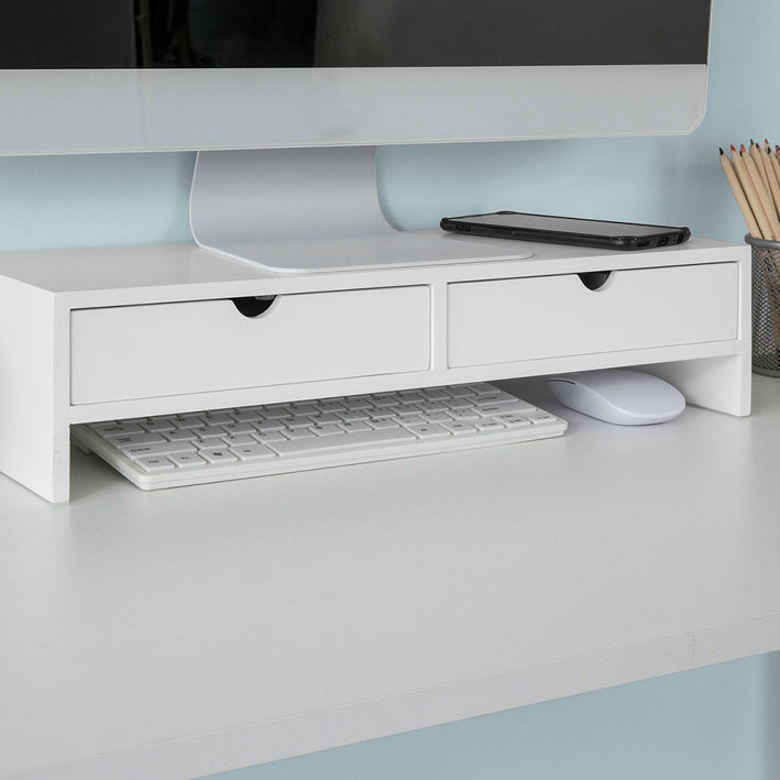 SoBuy | Monitorerhöhung | Monitorständer mit Schubladen | Weiß | BBF02-W