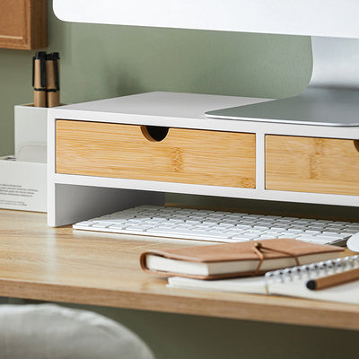 SoBuy | Support écran | Support de moniteur avec tiroirs | Blanc-Naturel | BBF02-WN