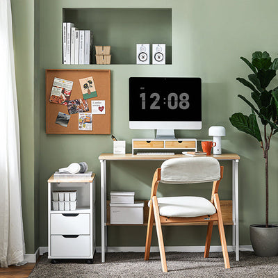 SoBuy | Support écran | Support de moniteur avec tiroirs | Blanc-Naturel | BBF02-WN