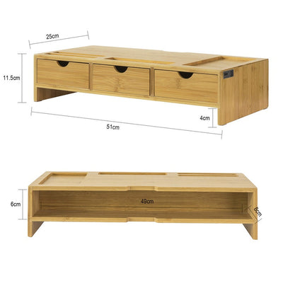 SoBuy | Rialzo per monitor | Supporto per monitor con 3 cassetti | Bambù | BBF03-N