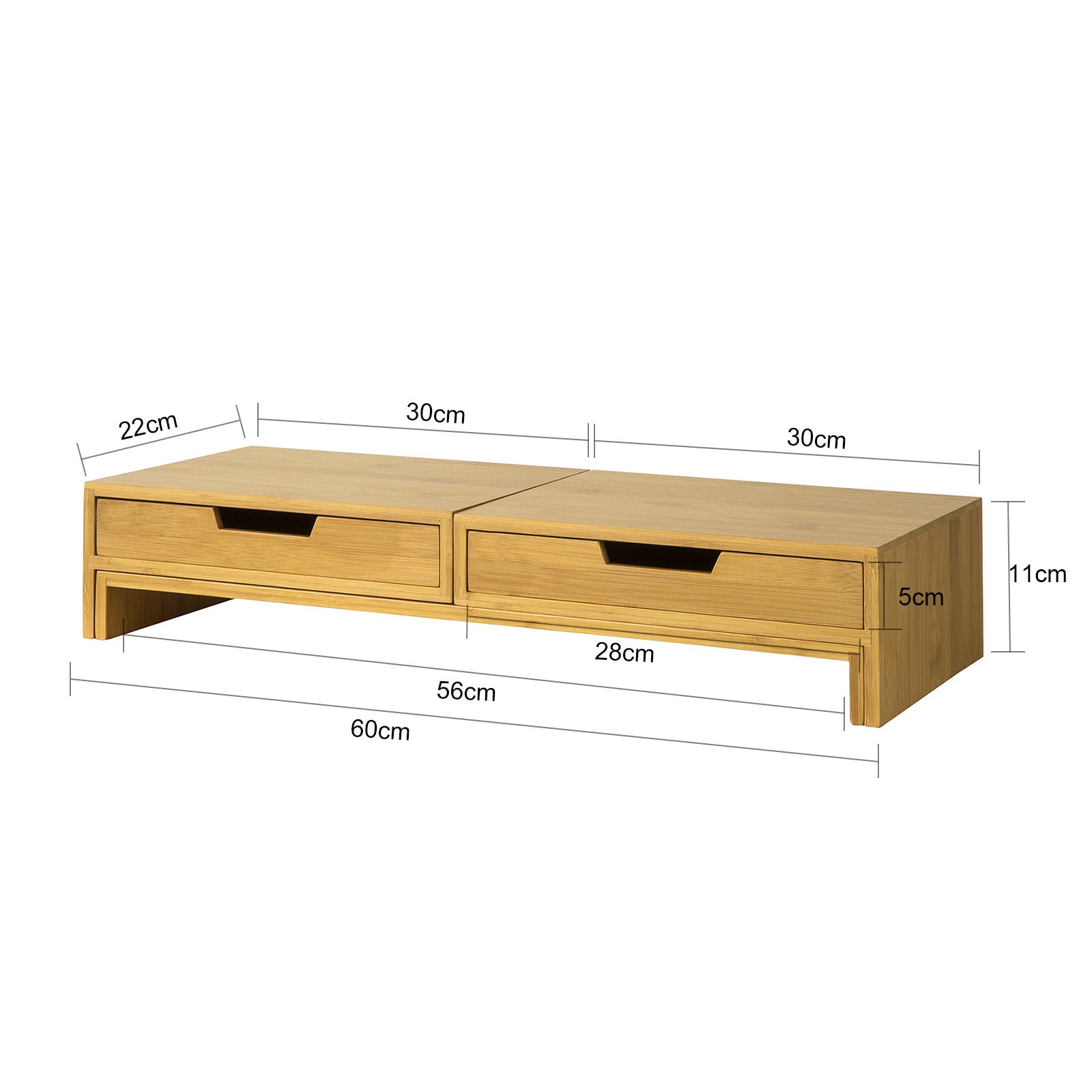 SoBuy | Design Monitorerhöhung für 2 Monitore | Monitorständer mit 2 Schubladen | Bambus | BBF04-N