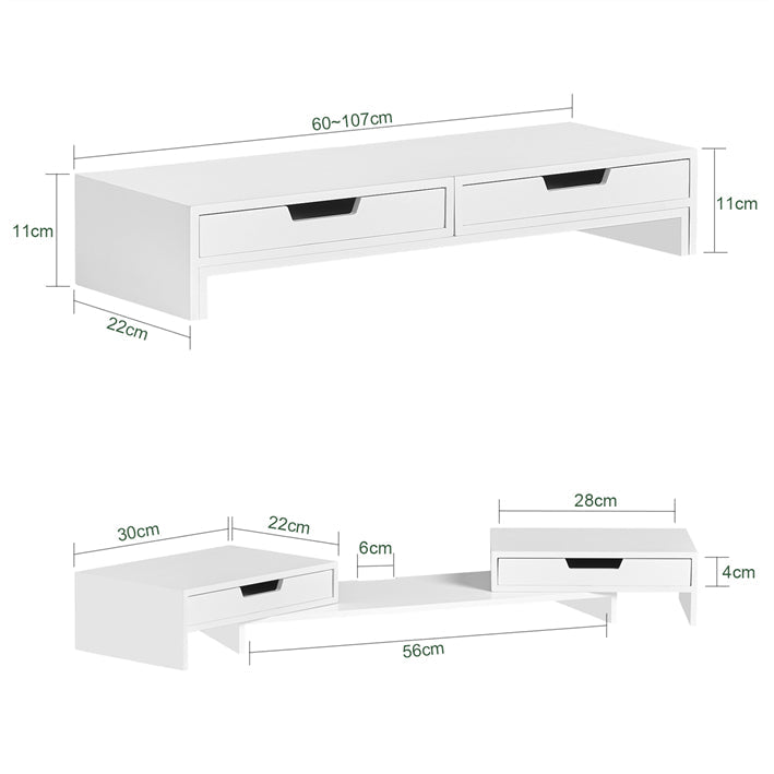 SoBuy | Supporto per Monitor doppio | Rialzo per Monitor da scrivania con 2 Cassetti | in bambù | BBF04-W