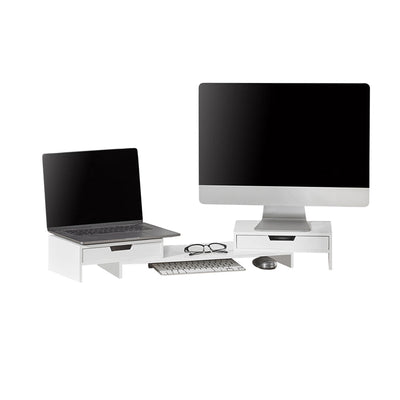 SoBuy | Design Monitorerhöhung für 2 Monitore | Monitorständer mit 2 Schubladen | Bambus | BBF04-W