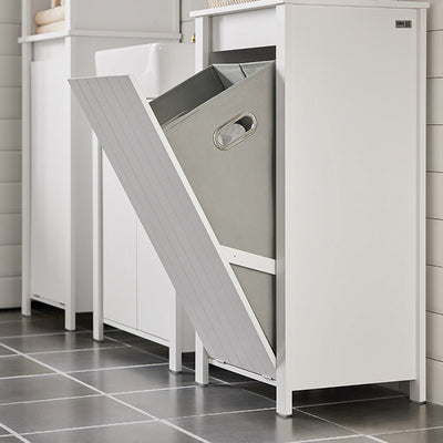 SoBuy | Mobile lavanderia con sacco portabiancheria pieghevole | Mobile da bagno salvaspazio | Cesto portabiancheria | Bianco | BZR100-W