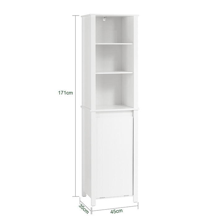 SoBuy | Armadietto alto con cesto portabiancheria a scomparsa | Armadietto stretto per la biancheria | Scaffale da bagno | Bianco | BZR102-W