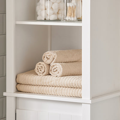 SoBuy | Armoire haute avec sac à linge pliable | Placard à linge étroit | Étagère de salle de bain | Blanc | BZR102-W