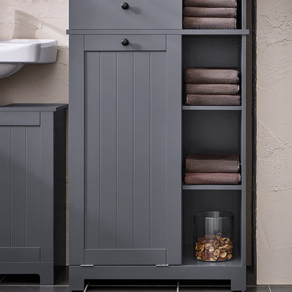 SoBuy | Armoire haute avec sac à linge | Meuble de salle de bain | Armoire à linge | Étagère de salle de bain | Gris foncé | BZR104-DG 