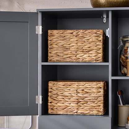 SoBuy | Armoire haute avec sac à linge | Meuble de salle de bain | Armoire à linge | Étagère de salle de bain | Gris foncé | BZR104-DG 