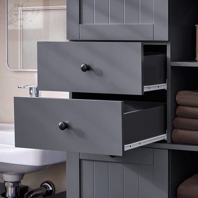 SoBuy | Colonna bagno con cesto portabiancheria | Mobiletto da bagno | Armadietto da bagno | Scaffale da bagno | Grigio scuro | BZR104-DG