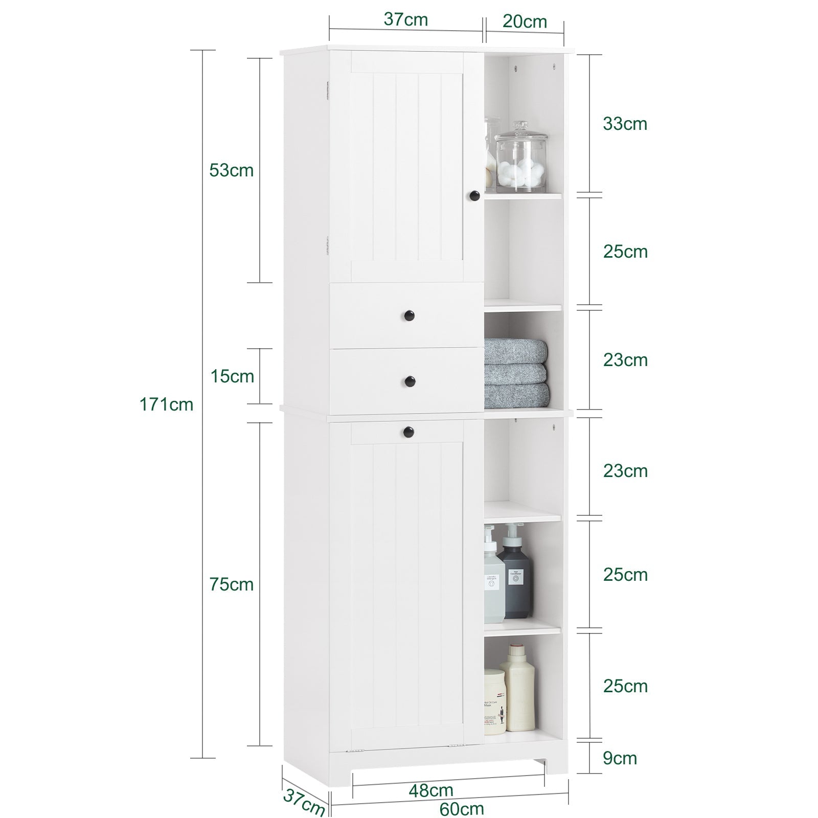 SoBuy | Armadietto alto | con cesto portabiancheria estraibile | Mobiletto bagno | Scaffale da bagno | Bianco | BZR104-W