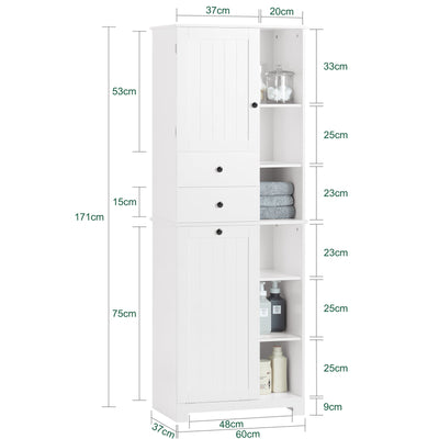 SoBuy | Colonne de salle de bain | avec panier à linge intégré | Meuble de salle de bain | Étagère de salle de bain | Blanc | BZR104-W