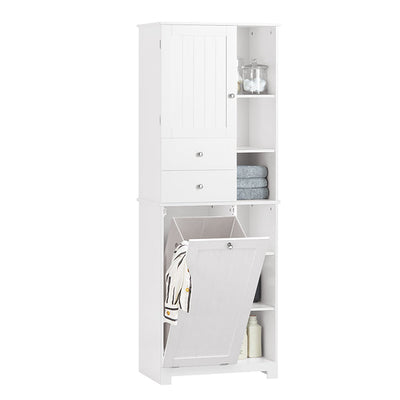 SoBuy | Colonne de salle de bain | avec panier à linge intégré | Meuble de salle de bain | Étagère de salle de bain | Blanc | BZR104-W