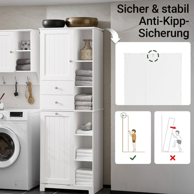 Prévente | SoBuy | Armoire haute | avec sac à linge pliable | Meuble de salle de bain | Étagère de salle de bain | Blanc | BZR104-W