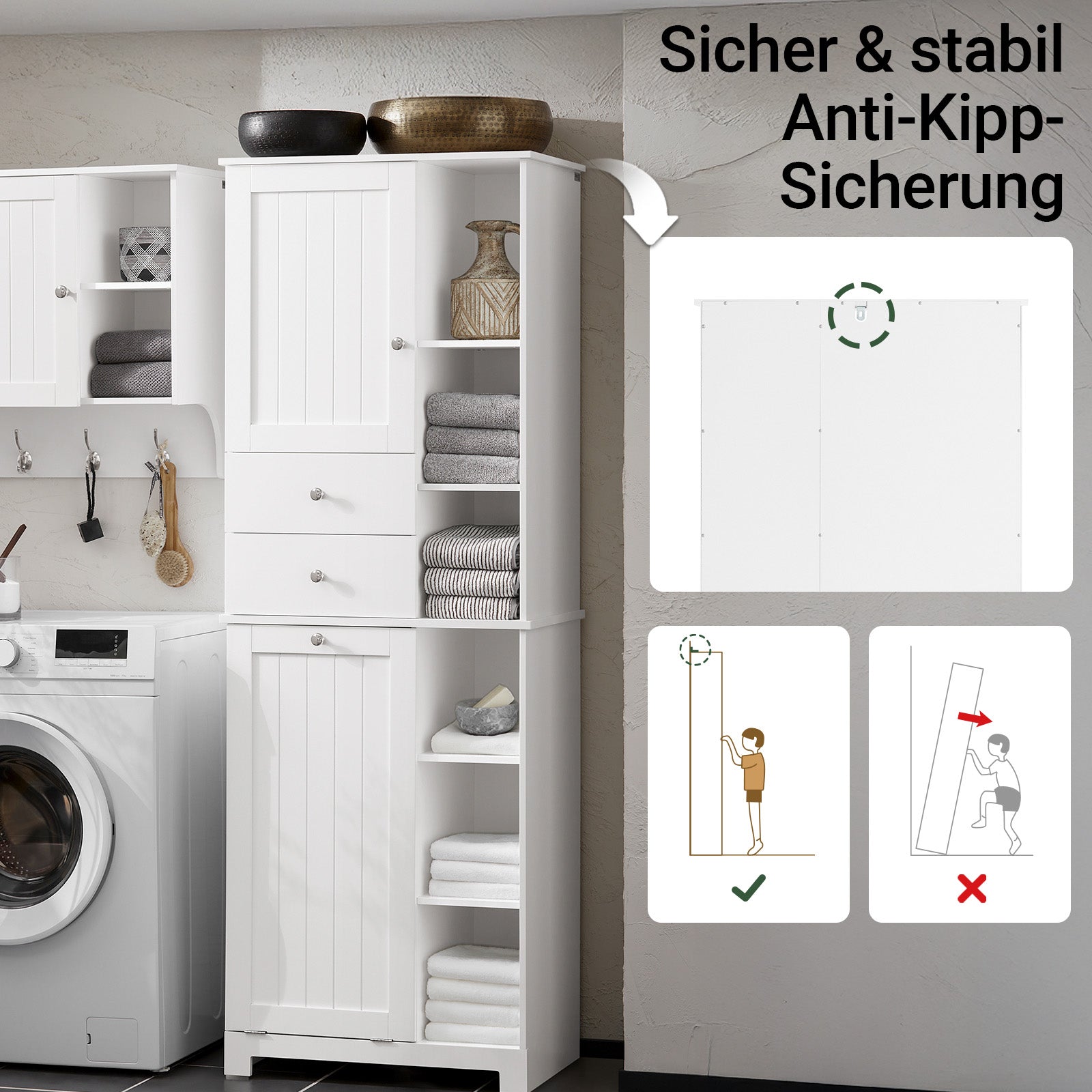 SoBuy | Colonne de salle de bain | avec panier à linge intégré | Meuble de salle de bain | Étagère de salle de bain | Blanc | BZR104-W