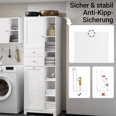SoBuy | Colonne de salle de bain | avec panier à linge intégré | Meuble de salle de bain | Étagère de salle de bain | Blanc | BZR104-W
