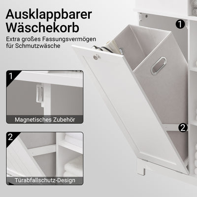 Prévente | SoBuy | Armoire haute | avec sac à linge pliable | Meuble de salle de bain | Étagère de salle de bain | Blanc | BZR104-W