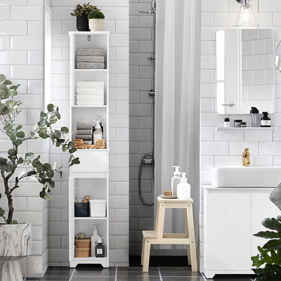 SoBuy | Armadietto alto | Armadietto da bagno | Scaffale da bagno | Mobile da bagno | Bianco | BZR109-W