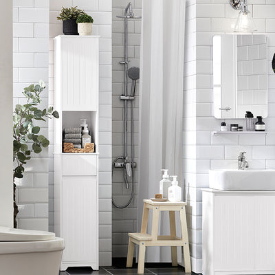 SoBuy | Armoire haute | Meuble de salle de bain | Étagère de salle de bain | Mobilier de salle de bain | Blanc | BZR109-W 