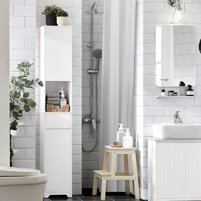 SoBuy | Armadietto alto | Armadietto da bagno | Scaffale da bagno | Mobile da bagno | Bianco | BZR109-W