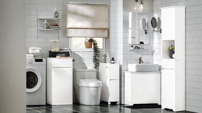 SoBuy | Armadietto alto | Armadietto da bagno | Scaffale da bagno | Mobile da bagno | Bianco | BZR109-W