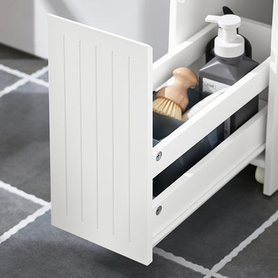 SoBuy | Étagère de niche | Étagère de cuisine | Chariot à roulettes | Meubles de salle de bain | Blanc | BZR111-W