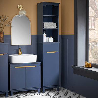 SoBuy | Armoire haute | Meuble de salle de bain | Étagère de salle de bain | Bleu | BZR112-B 