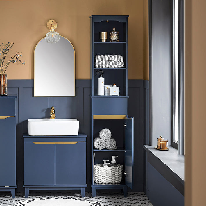 SoBuy | Armoire haute | Meuble de salle de bain | Étagère de salle de bain | Bleu | BZR112-B 