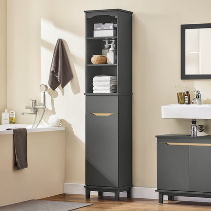 SoBuy | Armoire haute | Meuble de salle de bain | Étagère de salle de bain | Gris foncé | BZR112-DG 