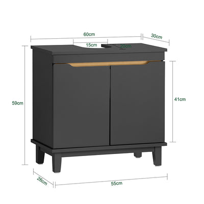 SoBuy | Waschbeckenunterschrank | Badschrank | Waschtisch | Dunkelgrau | BZR113-DG