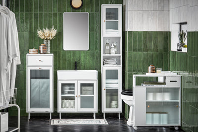 SoBuy | Nischenregal mit Glastür | Küchenregal | Rollwagen | Badmöbel | Weiß | BZR117-W