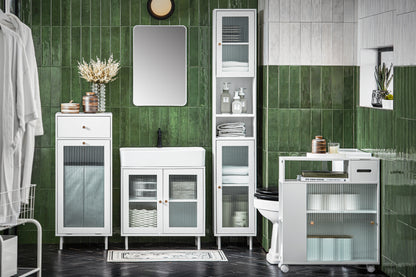 SoBuy | Armoire de salle de bain haute | Armoire de salle de bain avec porte vitrée | Étagère de salle de bain | Blanc | BZR118-W