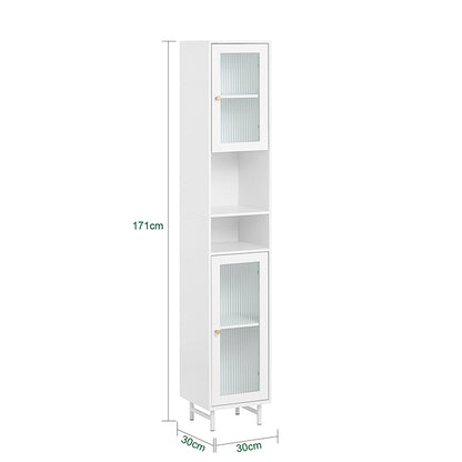 SoBuy | Armoire de salle de bain haute | Armoire de salle de bain avec porte vitrée | Étagère de salle de bain | Blanc | BZR118-W
