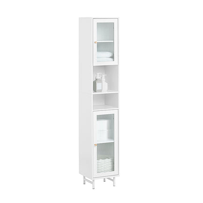 SoBuy | Armoire de salle de bain haute | Armoire de salle de bain avec porte vitrée | Étagère de salle de bain | Blanc | BZR118-W