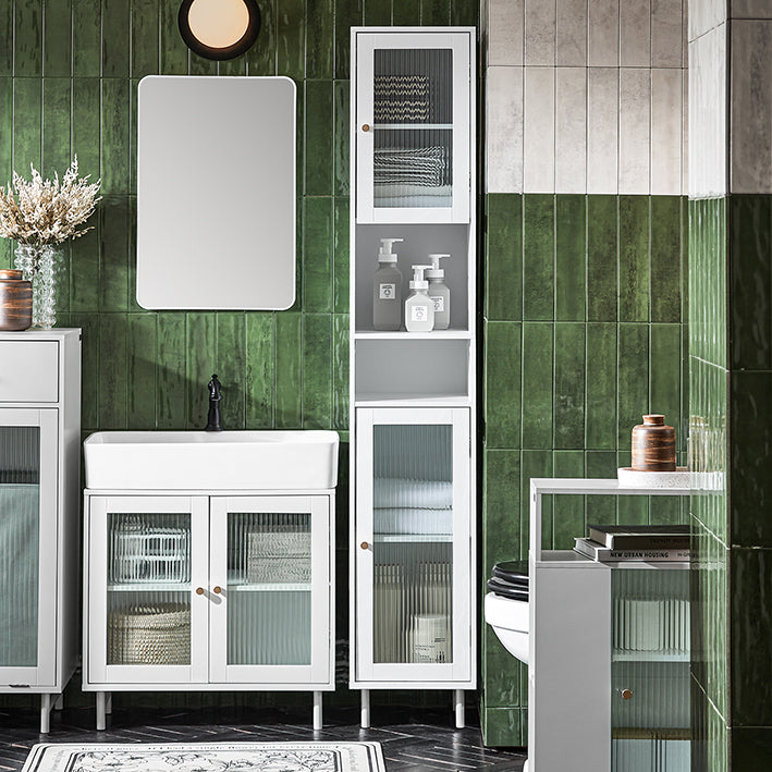 SoBuy | Armoire de salle de bain haute | Armoire de salle de bain avec porte vitrée | Étagère de salle de bain | Blanc | BZR118-W