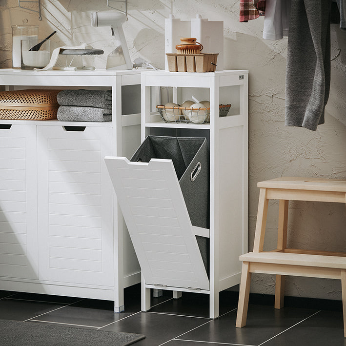 SoBuy | Armadietto da bagno | con cesto portabiancheria estraibile | per biancheria sporca | Mobiletto per bagno | Bianco | BZR122-W