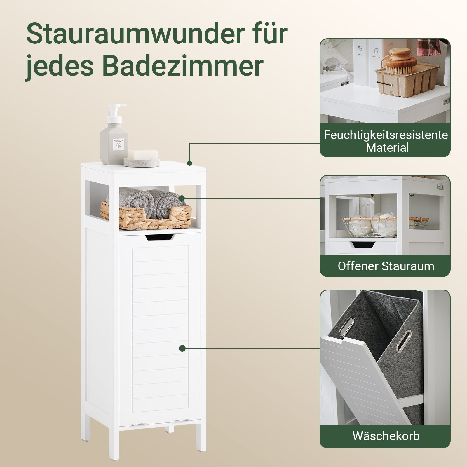 SoBuy | Armadietto da bagno | con cesto portabiancheria estraibile | per biancheria sporca | Mobiletto per bagno | Bianco | BZR122-W