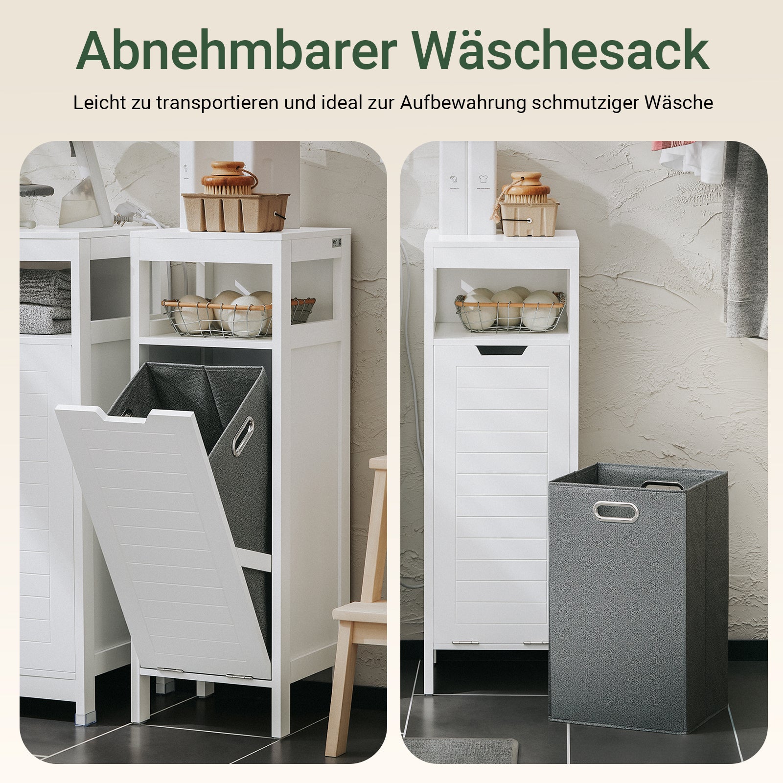 SoBuy | Armadietto da bagno | con cesto portabiancheria estraibile | per biancheria sporca | Mobiletto per bagno | Bianco | BZR122-W