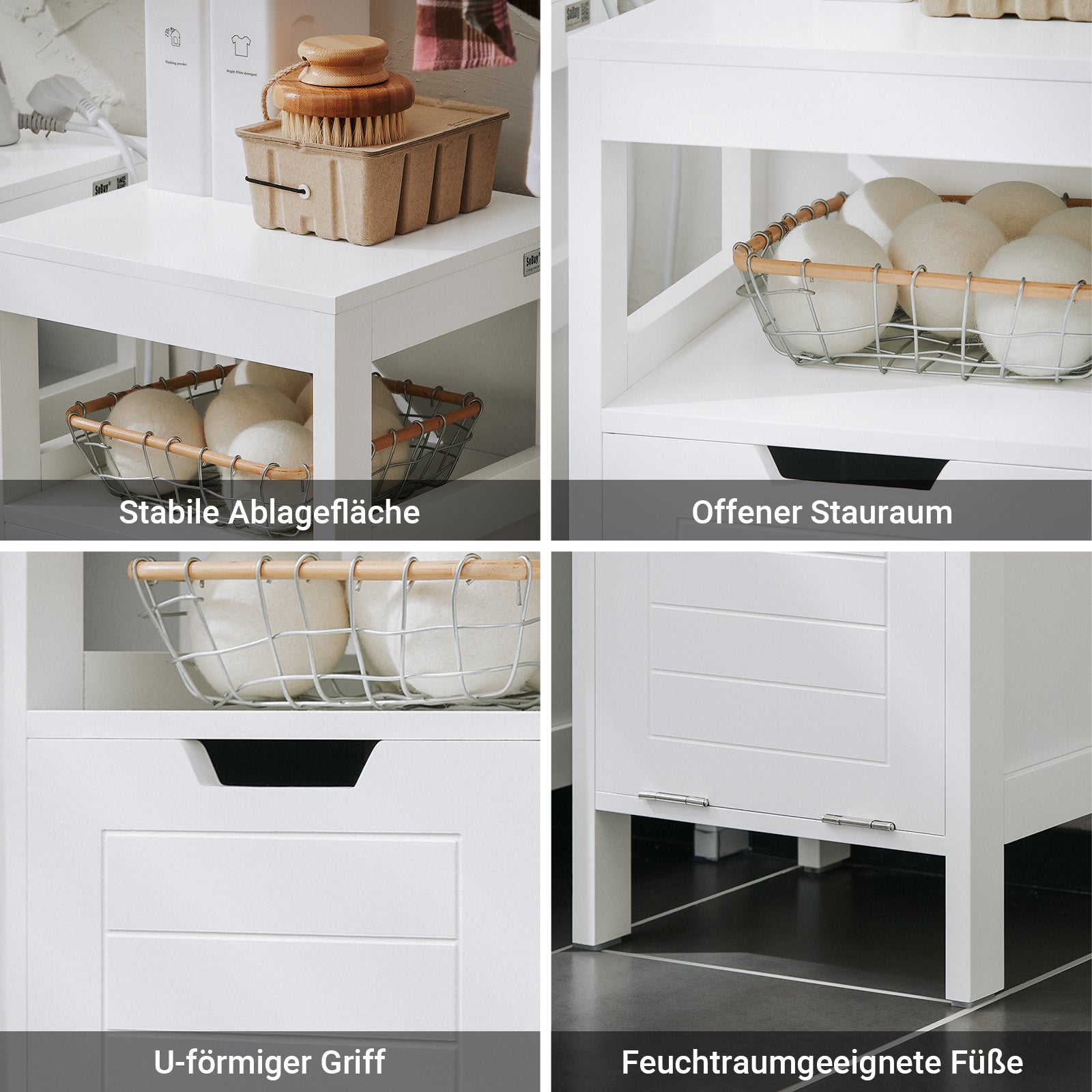 SoBuy | Armoire à linge | avec sac à linge pliable | Panier à linge | Meuble de salle de bain | Blanc | BZR122-W 