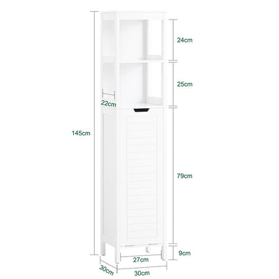 SoBuy | Armadietto alto con sacco portabiancheria | Armadietto da bagno | Mobile portabiancheria | Scaffale da bagno | Bianco | BZR123-W