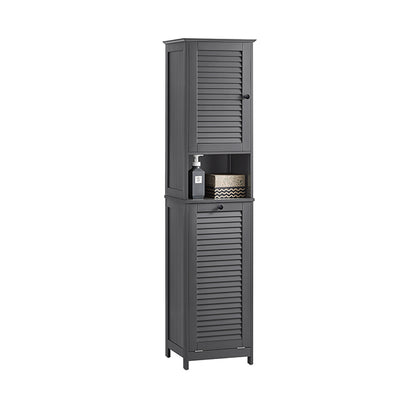 SoBuy | Armoire haute avec sac à linge pliable | Placard à linge étroit | Étagère de salle de bain | Gris foncé | BZR124-DG 
