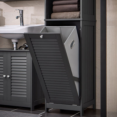 SoBuy | Armoire haute avec sac à linge pliable | meuble à linge étroit | étagère de salle de bain | Gris foncé | BZR124-DG