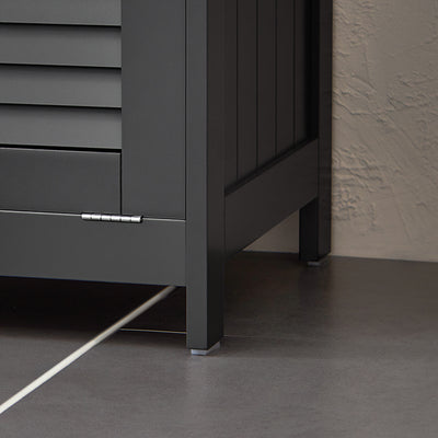 SoBuy | Hochschrank mit ausklappbarem Wäschesack | schmal Wäscheschrank | Badregal | Dunkelgrau | BZR124-DG