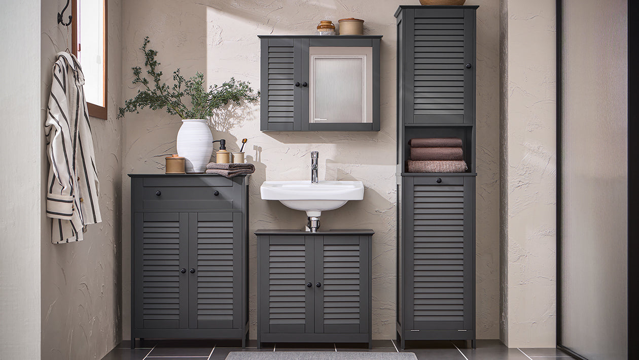 SoBuy | Armoire haute avec sac à linge pliable | meuble à linge étroit | étagère de salle de bain | Gris foncé | BZR124-DG