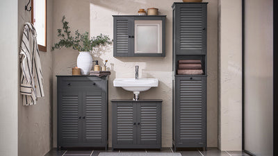 SoBuy | Armoire haute avec sac à linge pliable | meuble à linge étroit | étagère de salle de bain | Gris foncé | BZR124-DG